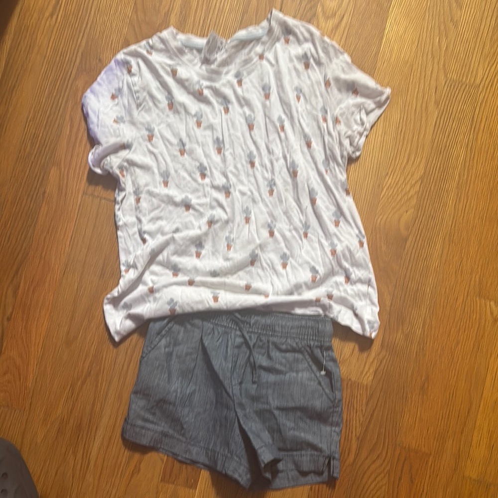 White Graphic Tee and Gray Shorts Set